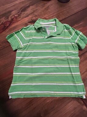 ✨Old Navy Green Striped Polo with White & Yellow Accents